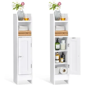 Slim Bathroom Storage Cabinet with Door and Adjustable Shelves