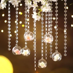 Sets Hanging Glass Globe Candle Holder with Acrylic Gem Beads