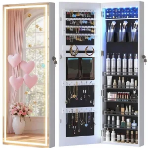 LED Mirror Wall Door Mount Jewelry Armoire Organizer with Lights