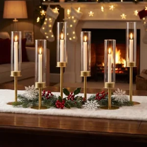 6 Pack Glass Gold Metal Hurricane Candle Holders