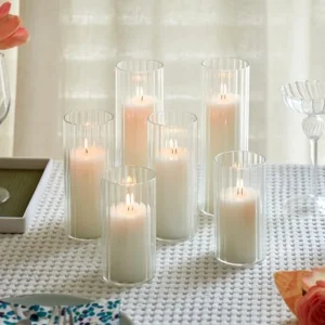 Pillar of Candles with Clear Glass Hurricane Holders