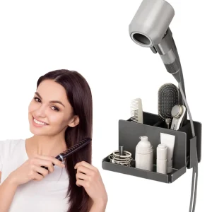 Wall Mounted  Hair Dryer Holder, Adjustable and Hands Free