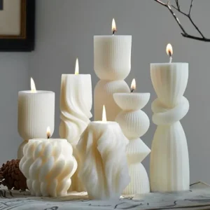 7-Pack Pillar Candles - Soy Wax Handmade Ribbed Candles