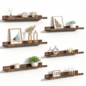 Floating 23.6 Inch Shelves, Set of 6, Wall Mounted Wood